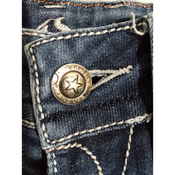 LA Idol Blue Jeans White Stich Whiskers Med Wash Bootcut Flap Pockets Sz 5 - Picture 3 of 8